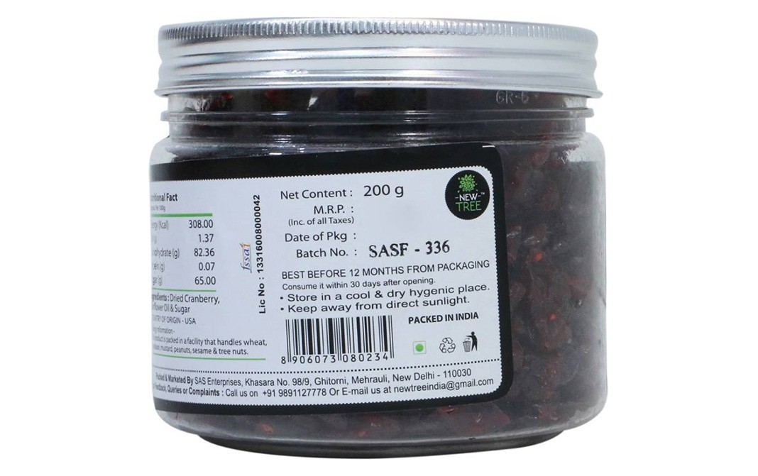 New Tree Dried Sliced Cranberry    Glass Jar  200 grams